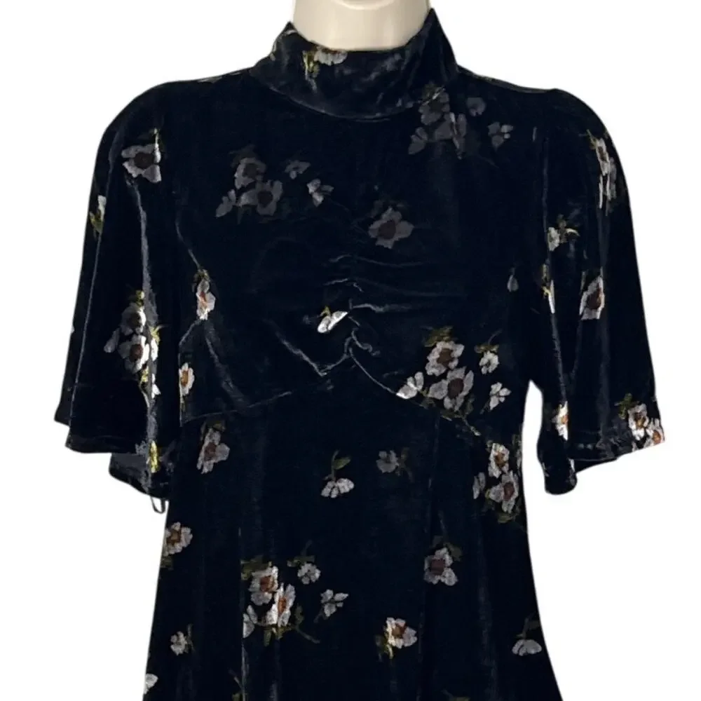 Free People Be My Baby Velvet A-Line Mini‎ Dress Black Floral Size 4 - Picture 11 of 13